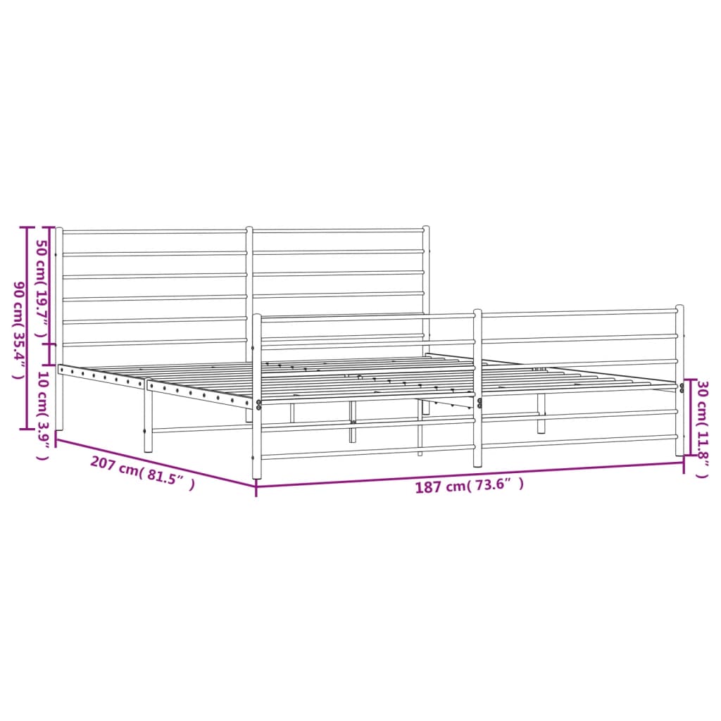 Metal Bed Frame without Mattress with Footboard Black 183x203 cm King