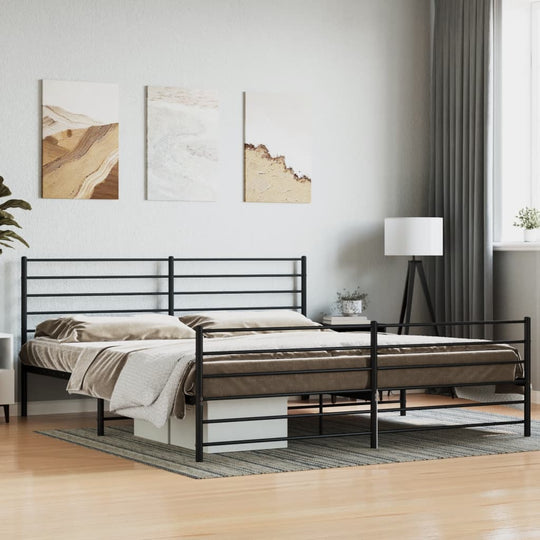 Metal Bed Frame without Mattress with Footboard Black 183x203 cm King