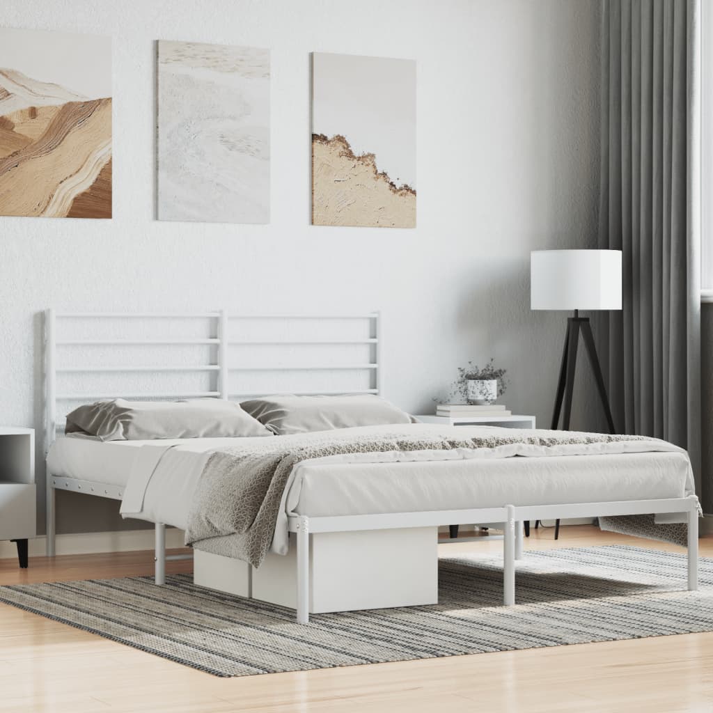 Metal Bed Frame without Mattress with Headboard White 150x200 cm