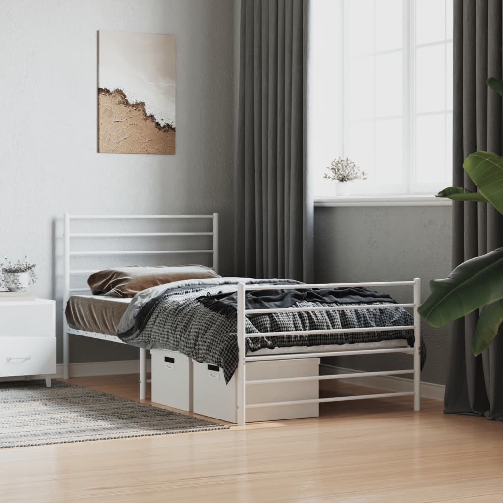 Metal Bed Frame without Mattress with Footboard White 107x203 cm King Single