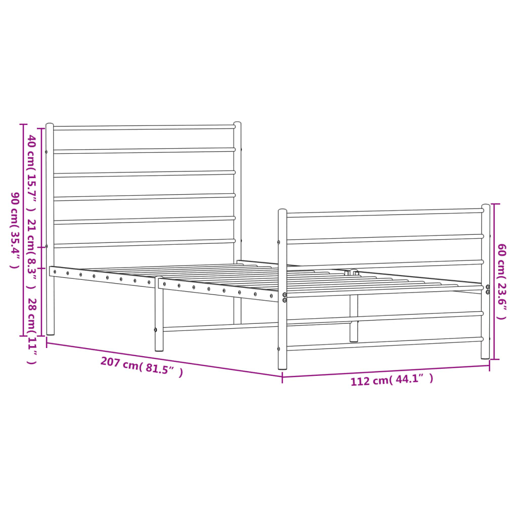 Metal Bed Frame without Mattress with Footboard White 107x203 cm King Single