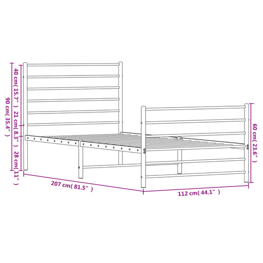 Metal Bed Frame without Mattress with Footboard White 107x203 cm King Single