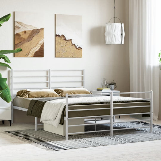 Metal Bed Frame without Mattress with Footboard White 150x200 cm