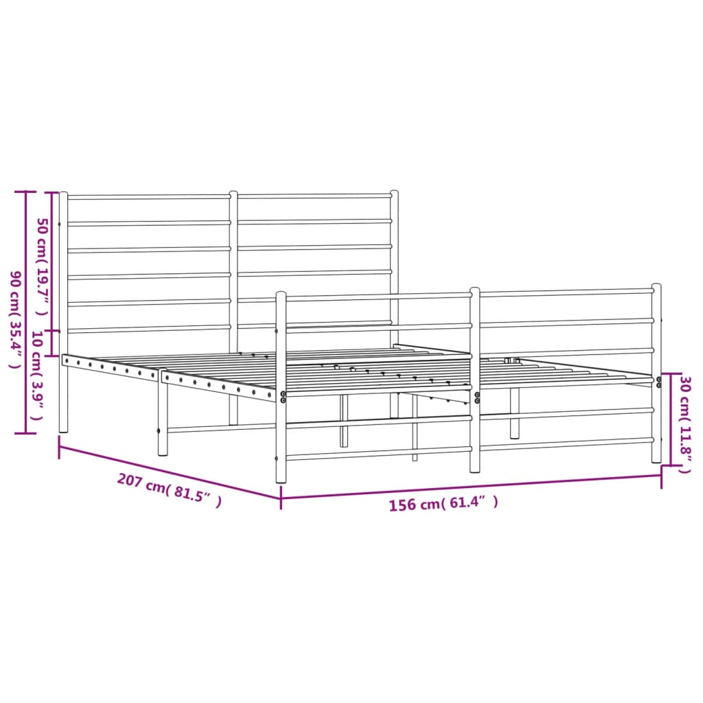 Metal Bed Frame without Mattress with Footboard White 150x200 cm