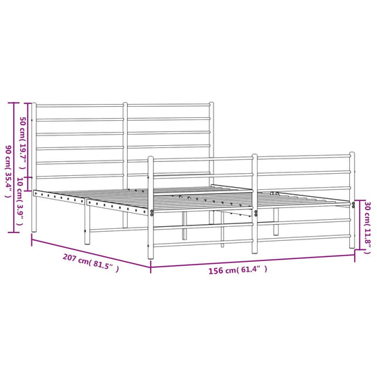 Metal Bed Frame without Mattress with Footboard White 150x200 cm