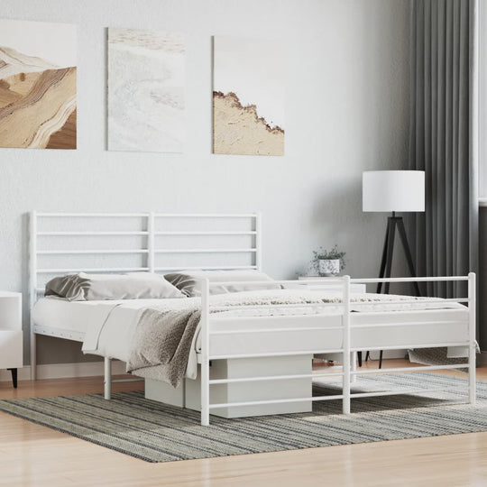 Metal Bed Frame without Mattress with Footboard White 150x200 cm