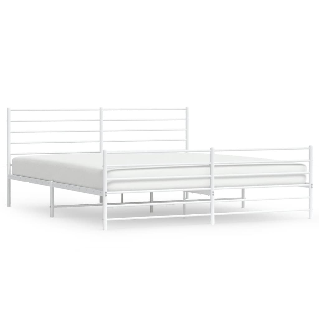 Metal Bed Frame without Mattress with Footboard White 183x203 cm King