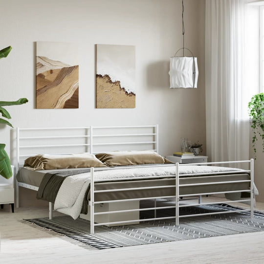 Metal Bed Frame without Mattress with Footboard White 183x203 cm King