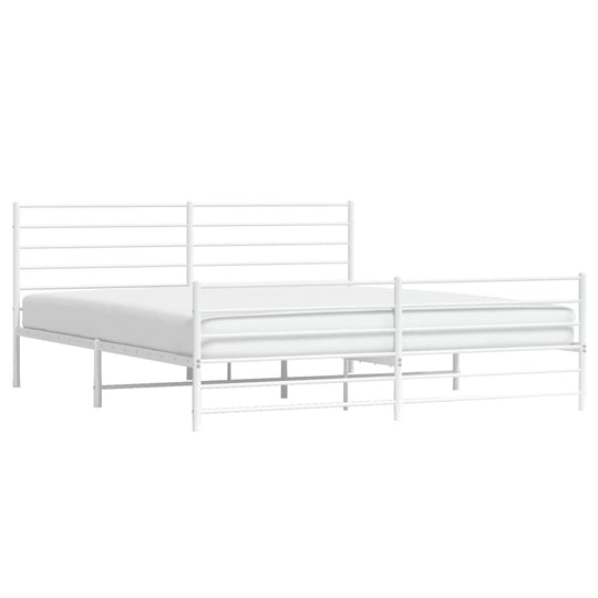 Metal Bed Frame without Mattress with Footboard White 183x203 cm King