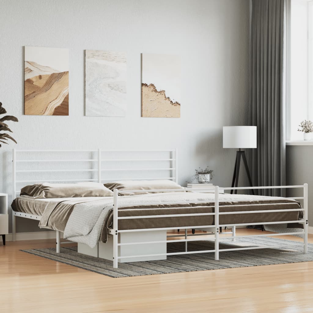 Metal Bed Frame without Mattress with Footboard White 183x203 cm King