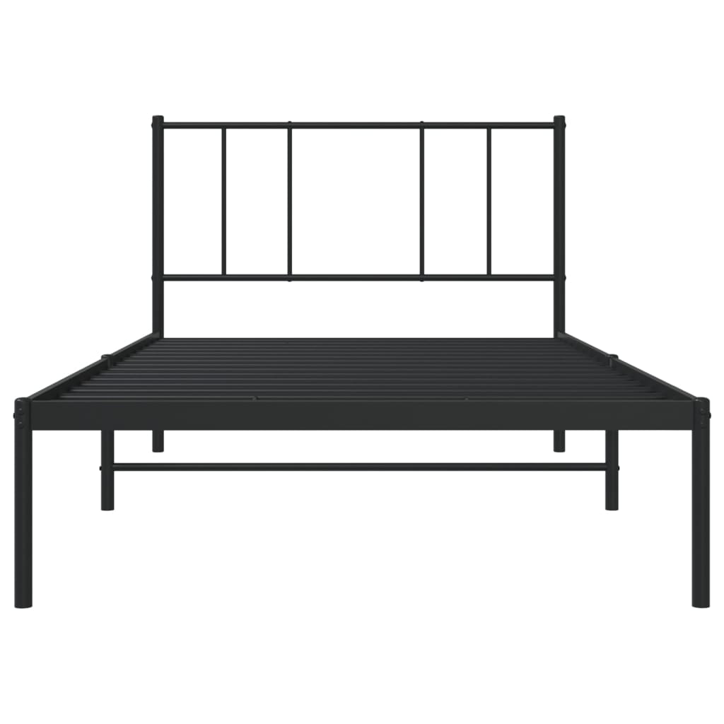 Metal Bed Frame without Mattress with Headboard Black 107x203 cm King Single