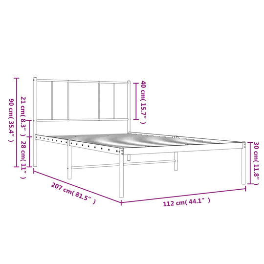 Metal Bed Frame without Mattress with Headboard Black 107x203 cm King Single