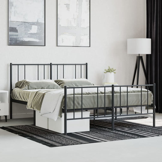 Metal Bed Frame without Mattress with Footboard Black 135x190 cm