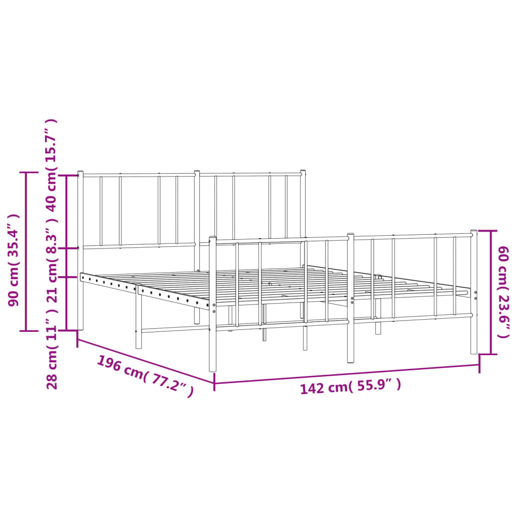 Metal Bed Frame without Mattress with Footboard Black 135x190 cm