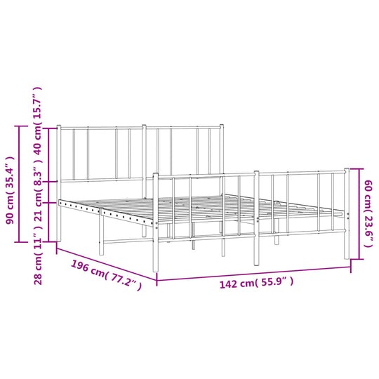 Metal Bed Frame without Mattress with Footboard Black 135x190 cm