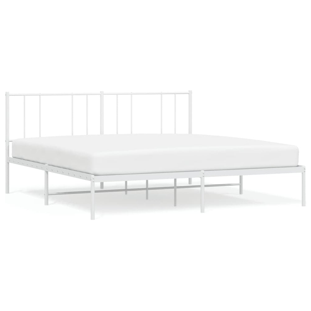 Metal Bed Frame without Mattress with Headboard White 183x203 cm King