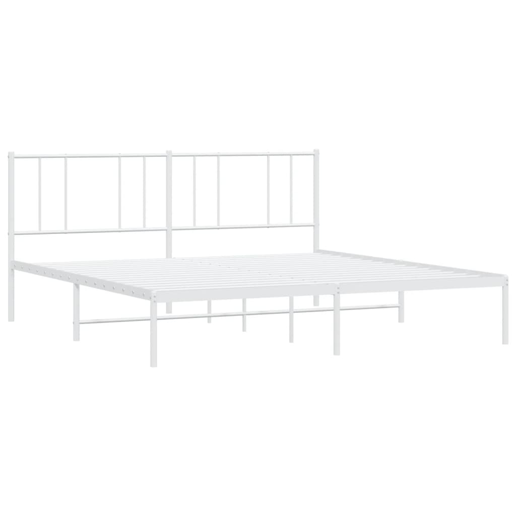 Metal Bed Frame without Mattress with Headboard White 183x203 cm King