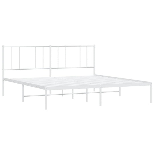 Metal Bed Frame without Mattress with Headboard White 183x203 cm King