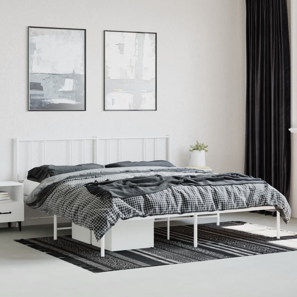 Metal Bed Frame without Mattress with Headboard White 183x203 cm King