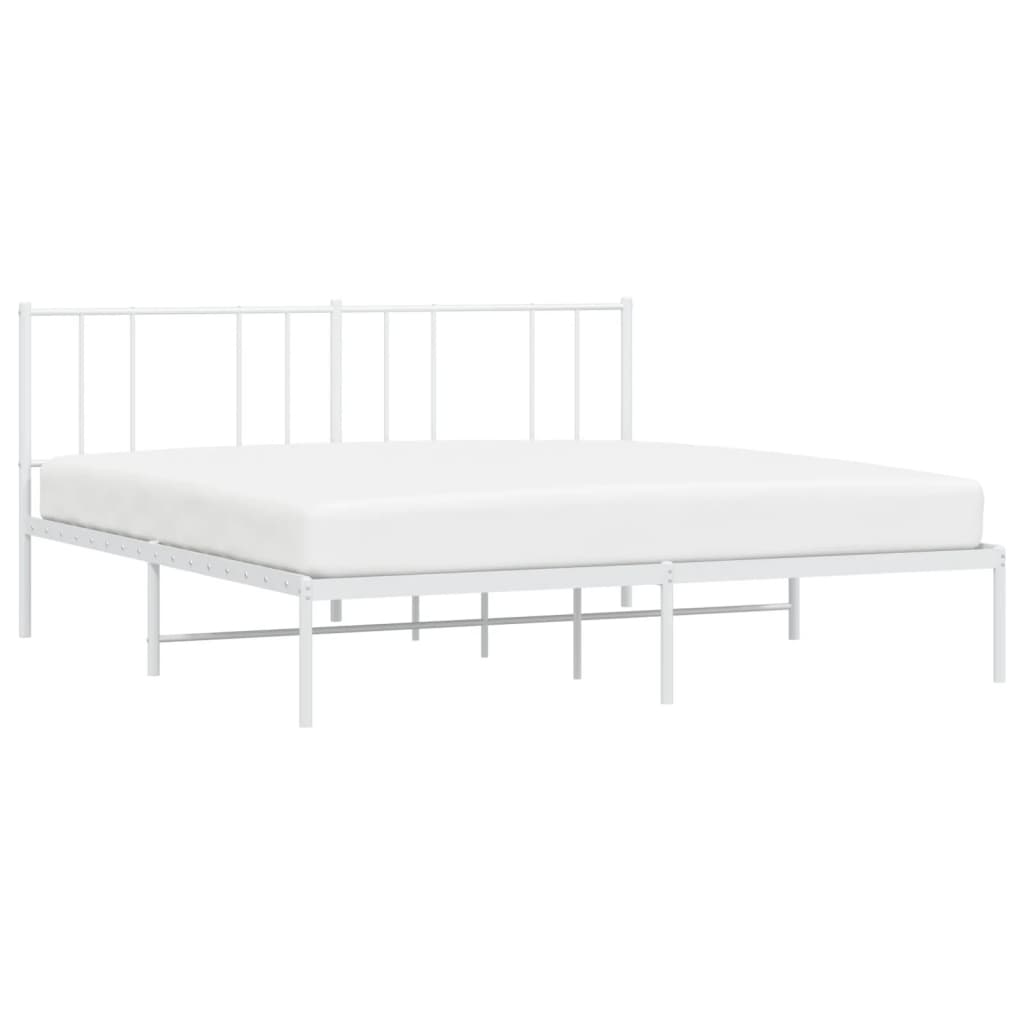 Metal Bed Frame without Mattress with Headboard White 183x203 cm King