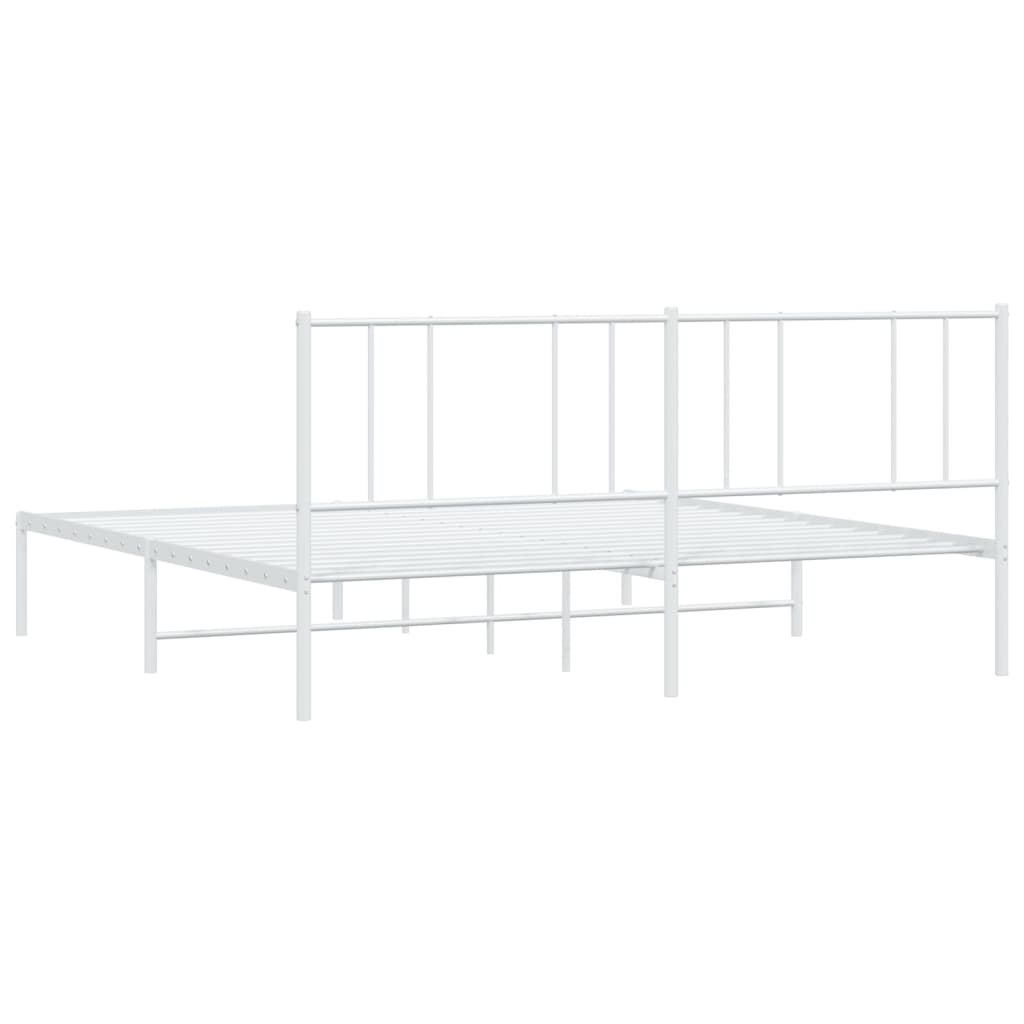 Metal Bed Frame without Mattress with Headboard White 183x203 cm King