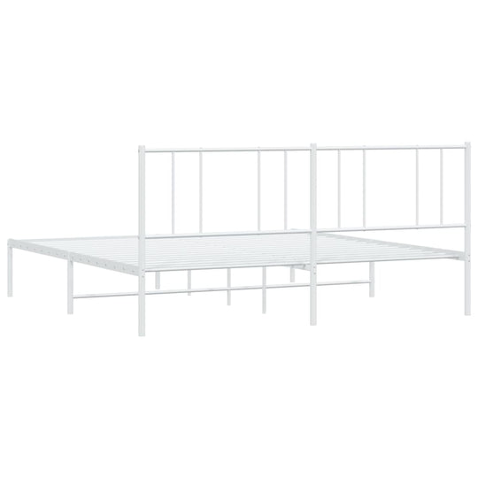 Metal Bed Frame without Mattress with Headboard White 183x203 cm King