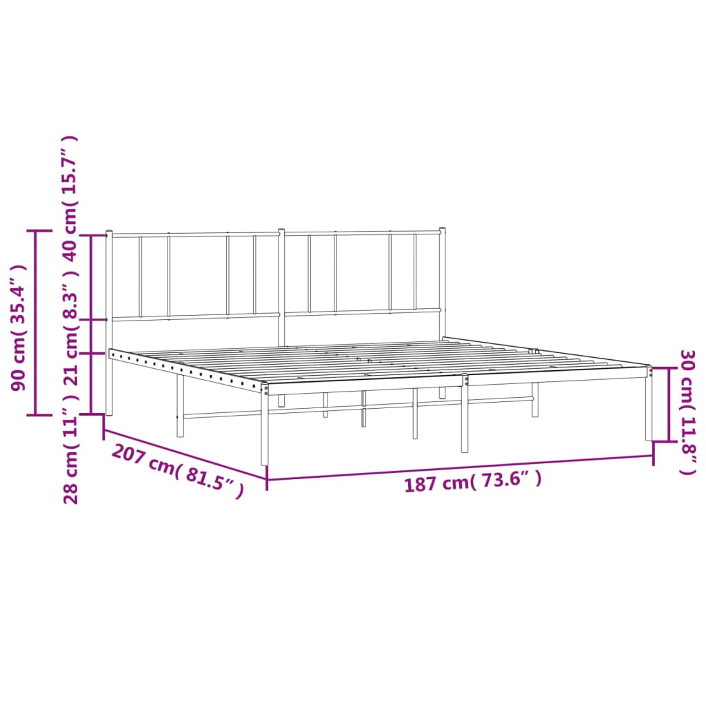 Metal Bed Frame without Mattress with Headboard White 183x203 cm King