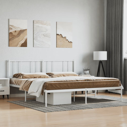 Metal Bed Frame without Mattress with Headboard White 183x203 cm King