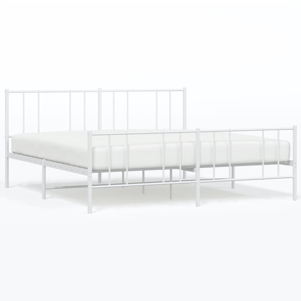 Metal Bed Frame without Mattress with Footboard White 183x203 cm King