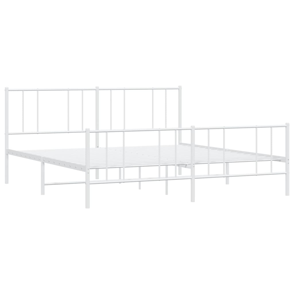 Metal Bed Frame without Mattress with Footboard White 183x203 cm King