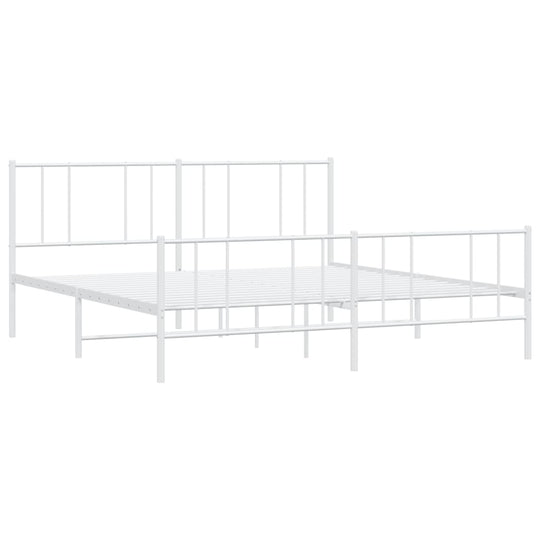 Metal Bed Frame without Mattress with Footboard White 183x203 cm King