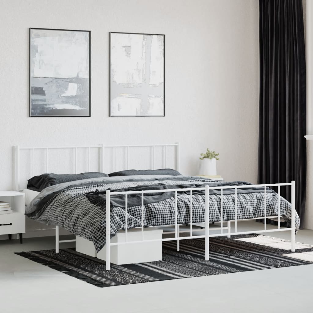 Metal Bed Frame without Mattress with Footboard White 183x203 cm King