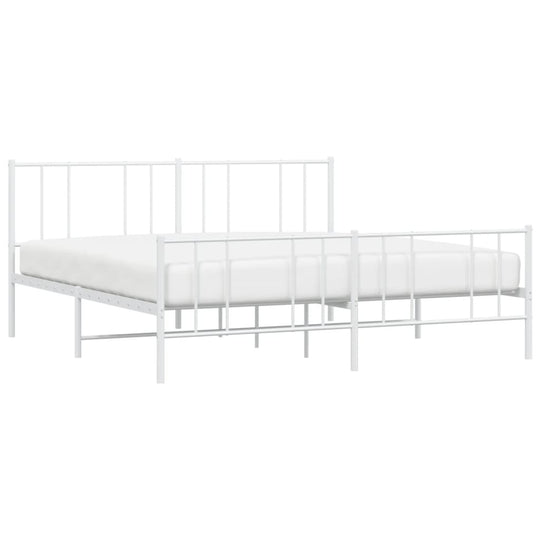 Metal Bed Frame without Mattress with Footboard White 183x203 cm King