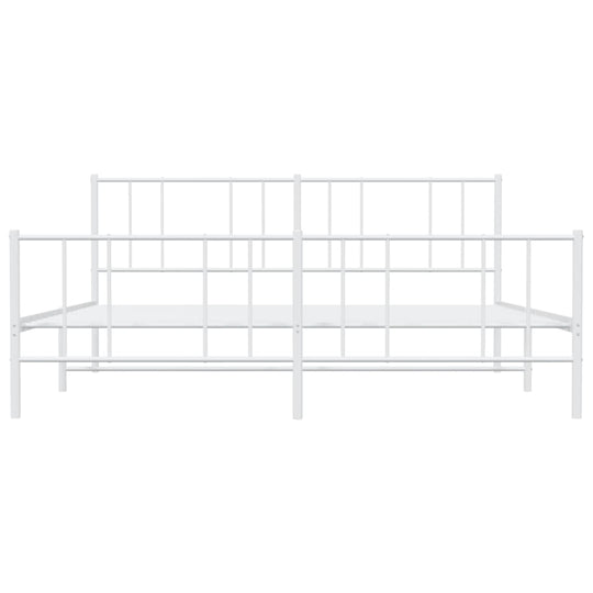 Metal Bed Frame without Mattress with Footboard White 183x203 cm King