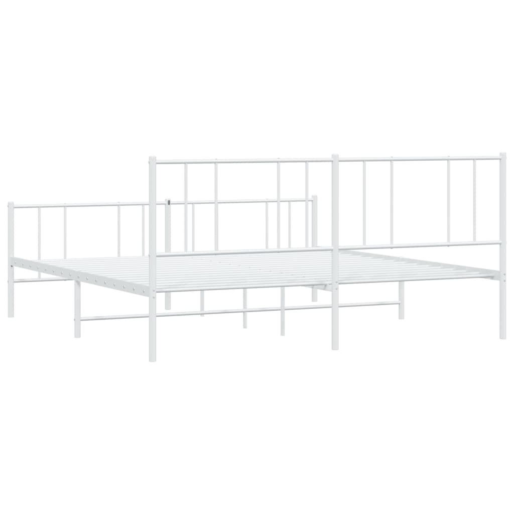 Metal Bed Frame without Mattress with Footboard White 183x203 cm King