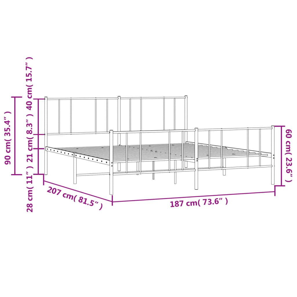 Metal Bed Frame without Mattress with Footboard White 183x203 cm King