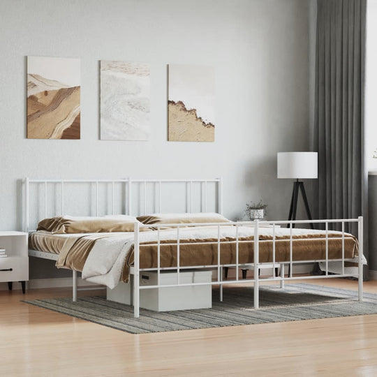 Metal Bed Frame without Mattress with Footboard White 183x203 cm King