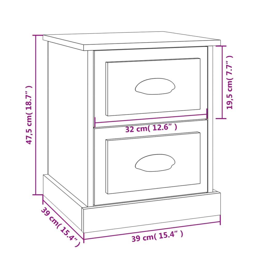 Bedside Cabinets 2 pcs Black 39x39x47.5 cm Engineered Wood