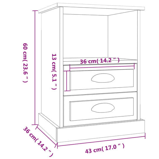 Bedside Cabinet White 43x36x60 cm