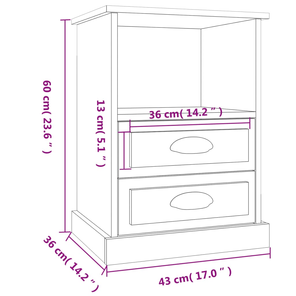 Bedside Cabinets 2 pcs High Gloss White 43x36x60 cm