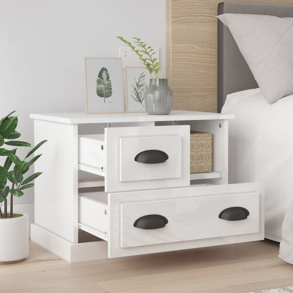 Bedside Cabinet High Gloss White 60x39x45 cm