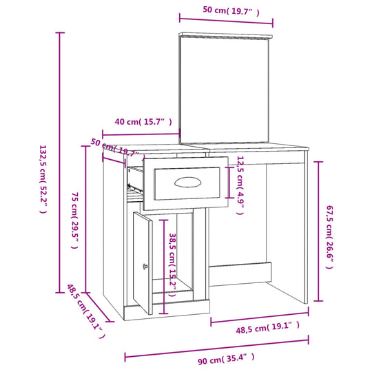 Dressing Table with Mirror White 90x50x132.5 cm Engineered Wood