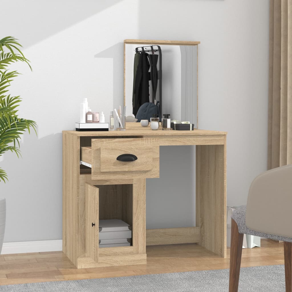 Dressing Table with Mirror Sonoma Oak 90x50x132.5 cm Engineered Wood