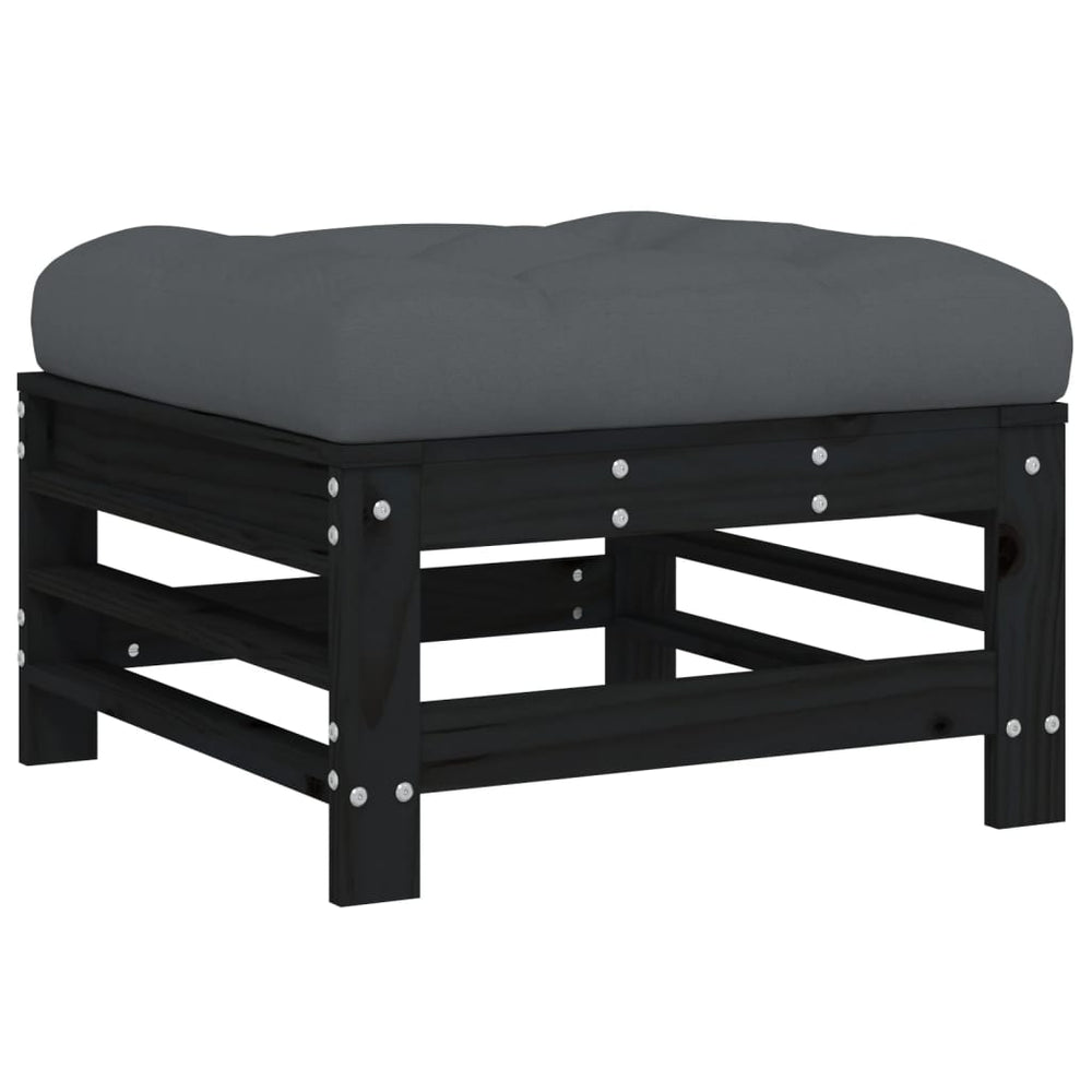 Garden Footstool with Cushion Black Solid Wood Pine