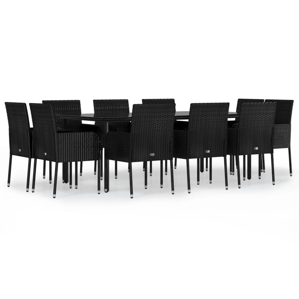 11 Piece Garden Dining Set with Cushions Black Poly Rattan