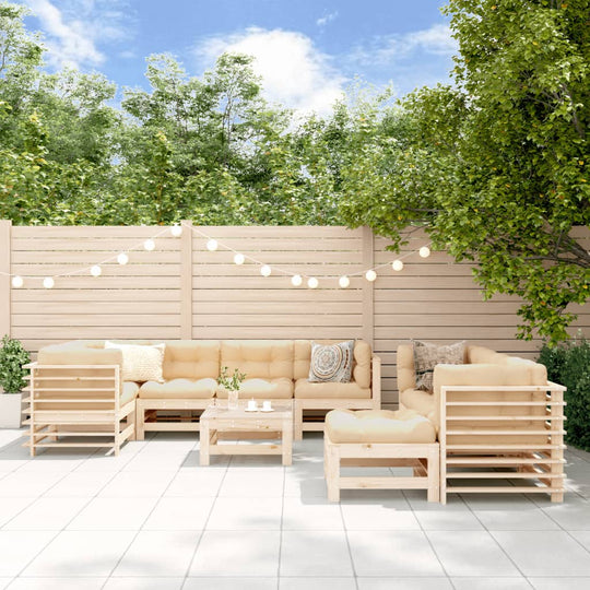 10 Piece Garden Lounge Set with Cushions Solid Wood