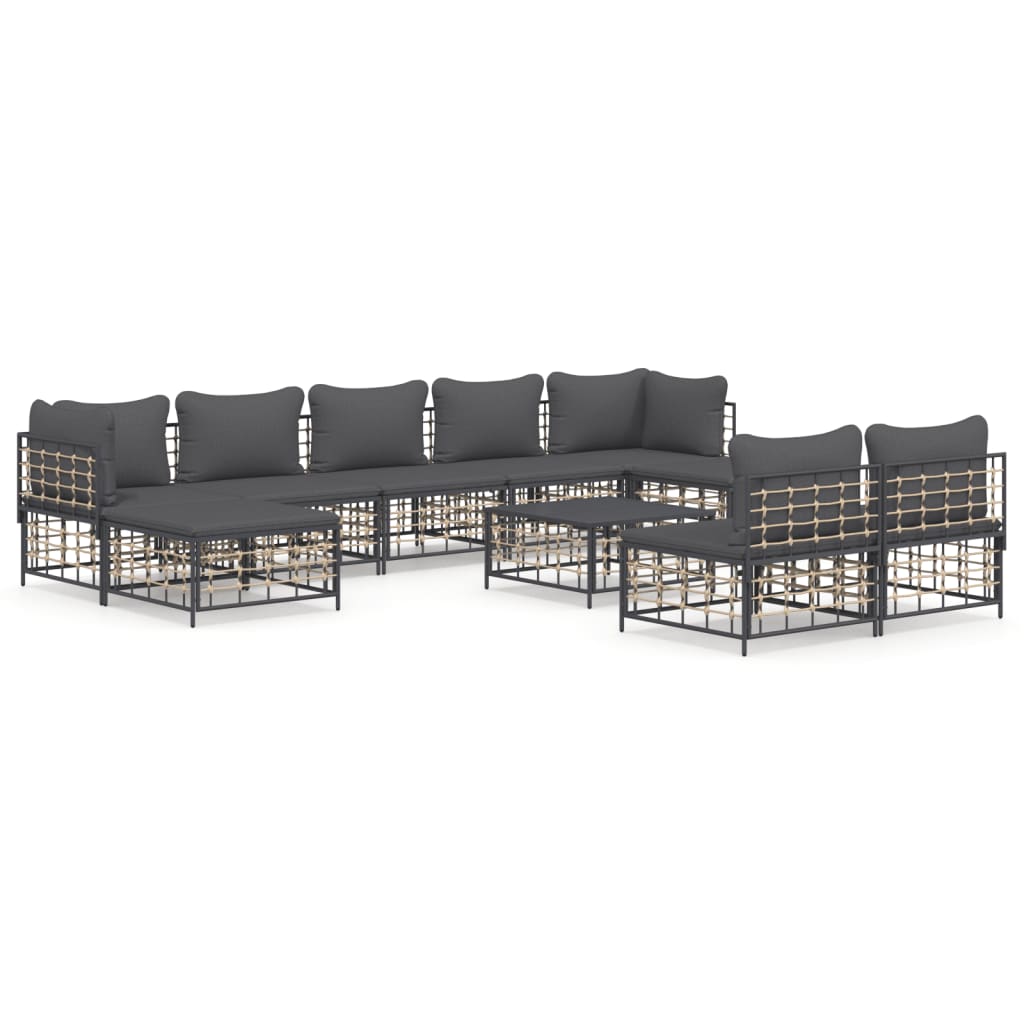 10 Piece Garden Lounge Set with Cushions Anthracite Poly Rattan