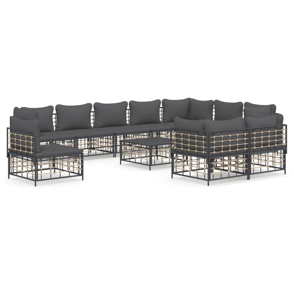 11 Piece Garden Lounge Set with Cushions Anthracite Poly Rattan