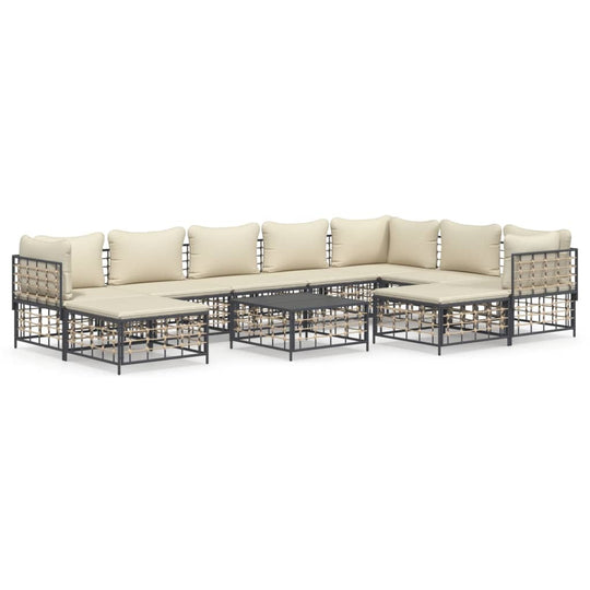 10 Piece Garden Lounge Set with Cushions Anthracite Poly Rattan