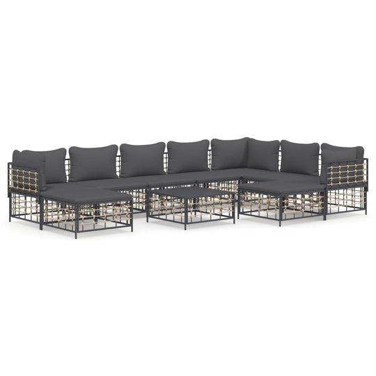 10 Piece Garden Lounge Set with Cushions Anthracite Poly Rattan